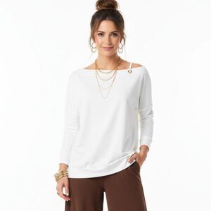 Nomia White Long Sleeve Strappy Off Shoulder Blouse Top L